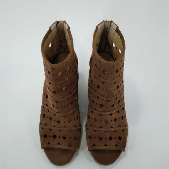 Michael Michael Kors Uma Brown Suede Wedge Peep Toe Ankle Boots Size 10M - Picture 3 of 13